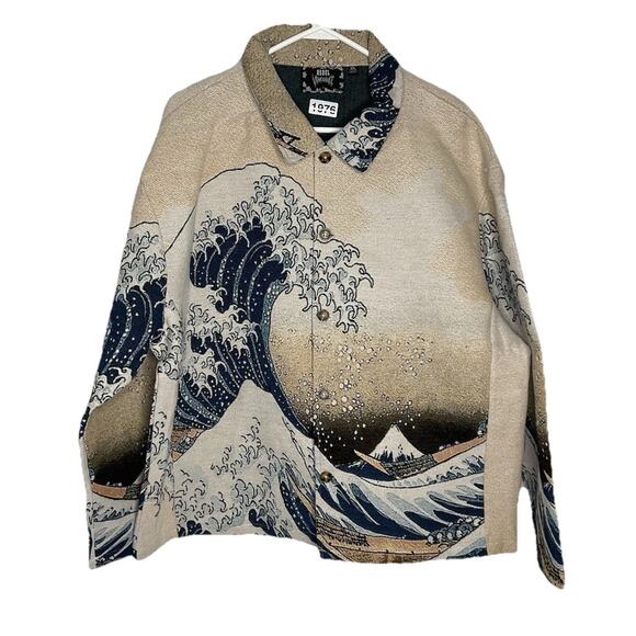Rare The Great Wave Off Kanagawa Japan Tapestry Jacket Men's L Rebel Vengeance - Picture 3 of 8